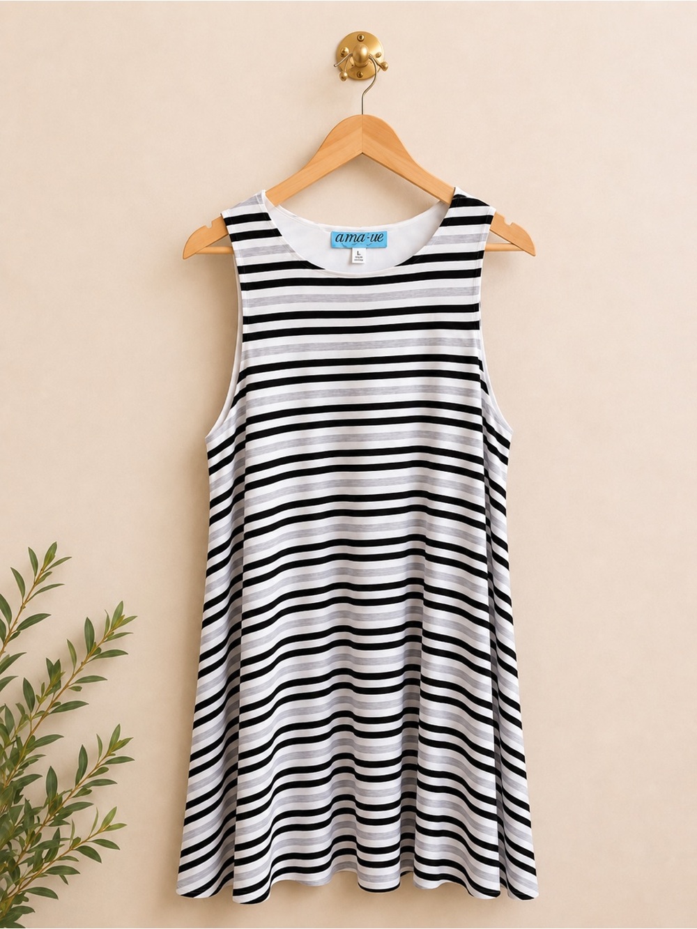 Francesca’s Black & Gray Striped Swing Dress Size L